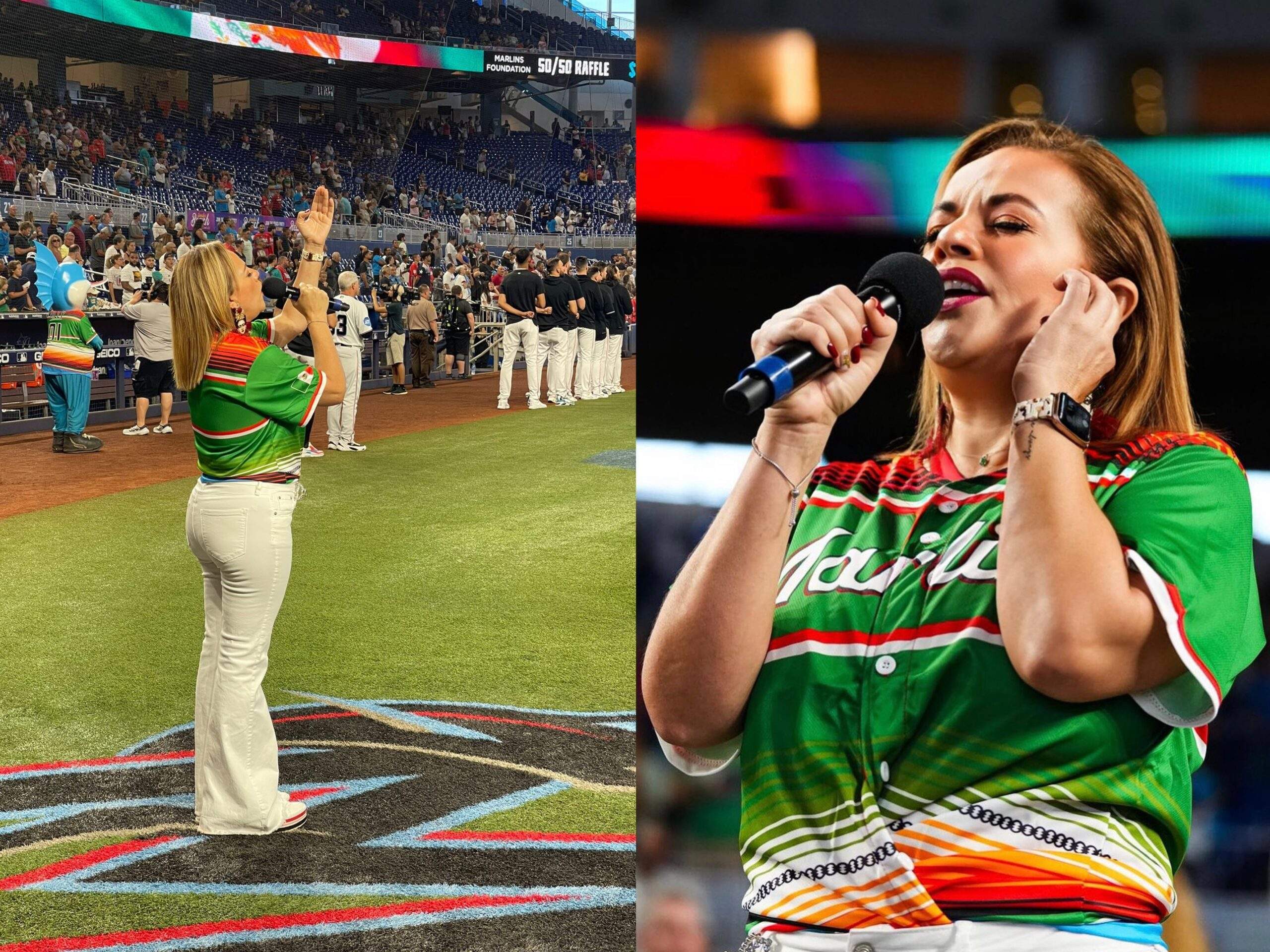 Gina Ulmos de “El Show de Enrique Santos” de iHeart Radio,  Deslumbra en el Estadio de los Marlins y es Reconocida en el Mes de la Herencia Hispana